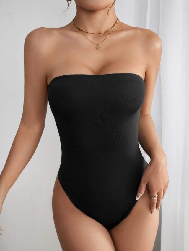 solid black strapless tube bodysuit