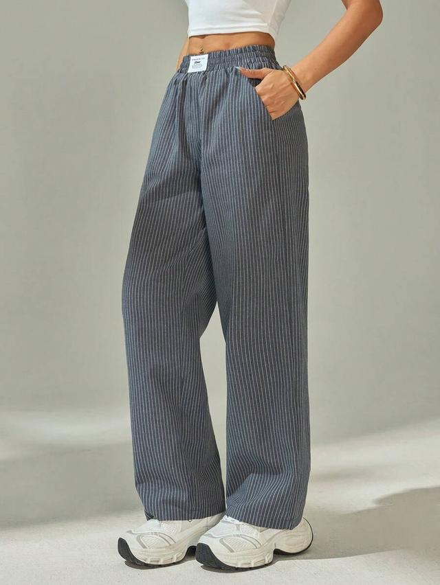 light grey striped casual straight-leg trousers