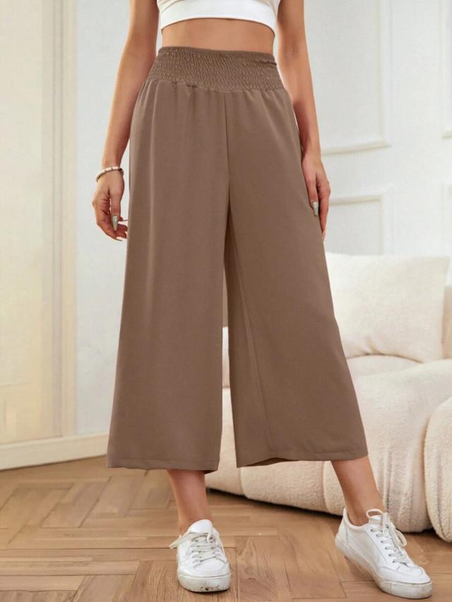 solid brown cropped wide leg pants