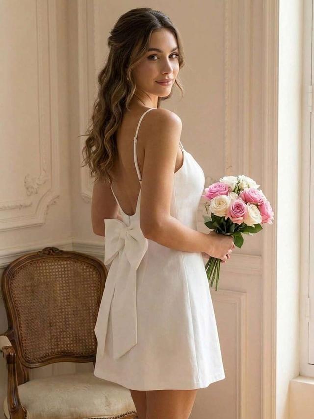 elegant white backless bowknot mini dress