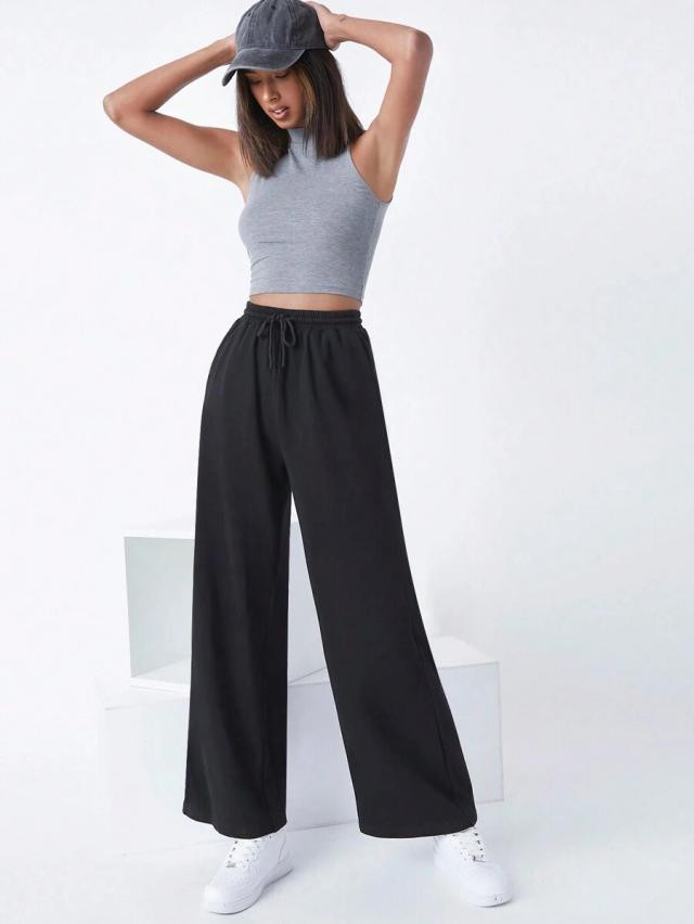 black terry fleece drawstring palazzo sweatpants