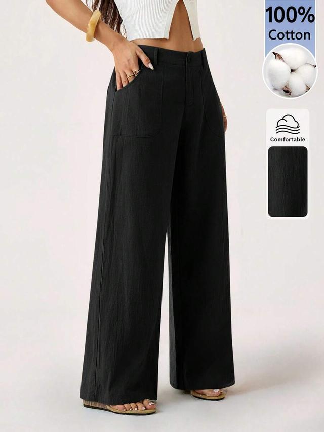 black washed cotton low waist wide leg pants