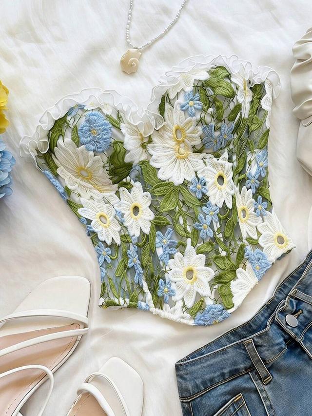soleia women's summer sweet jacquard lace patchwork boned bandeau