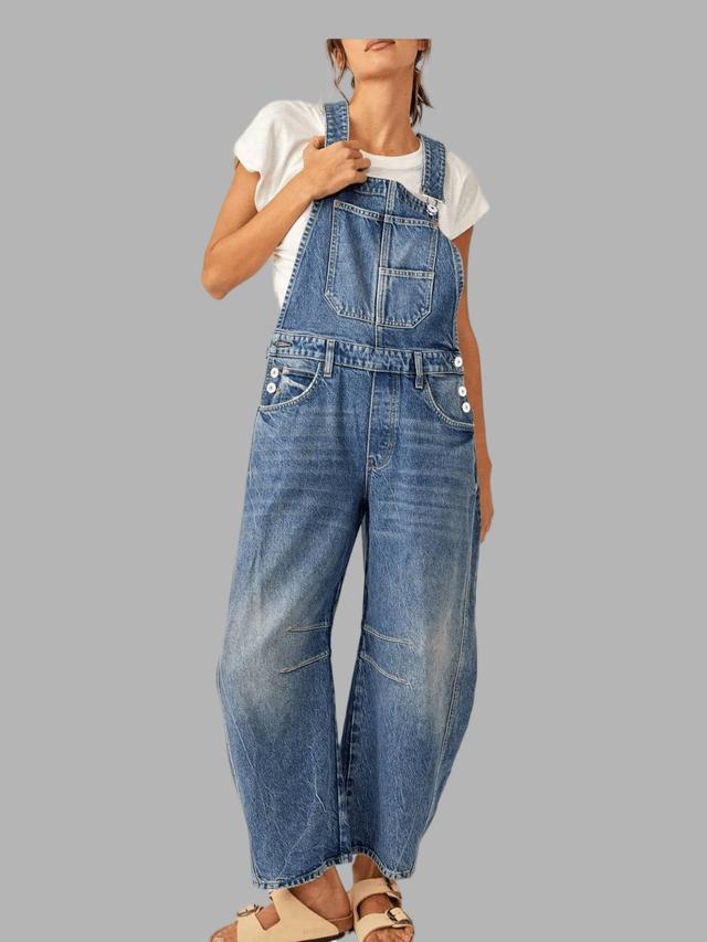 women's summer travel denim overalls barrel leg jean jumpsuit