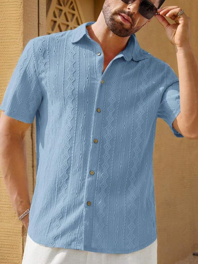 textured seersucker short sleeve shirt with mandarin collar