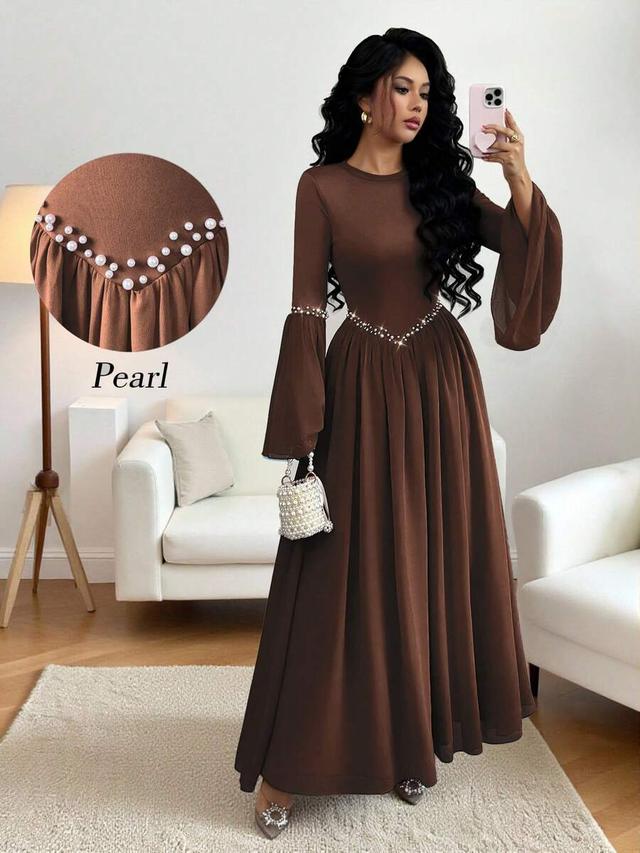 elegant brown long sleeve wedding guest dress