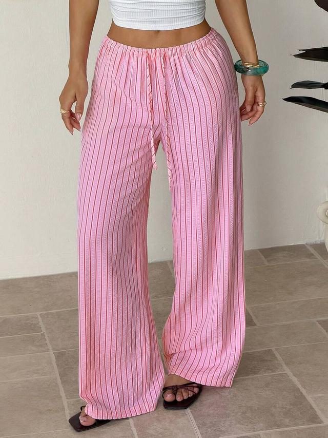 pink and red striped drawstring wide leg trousers