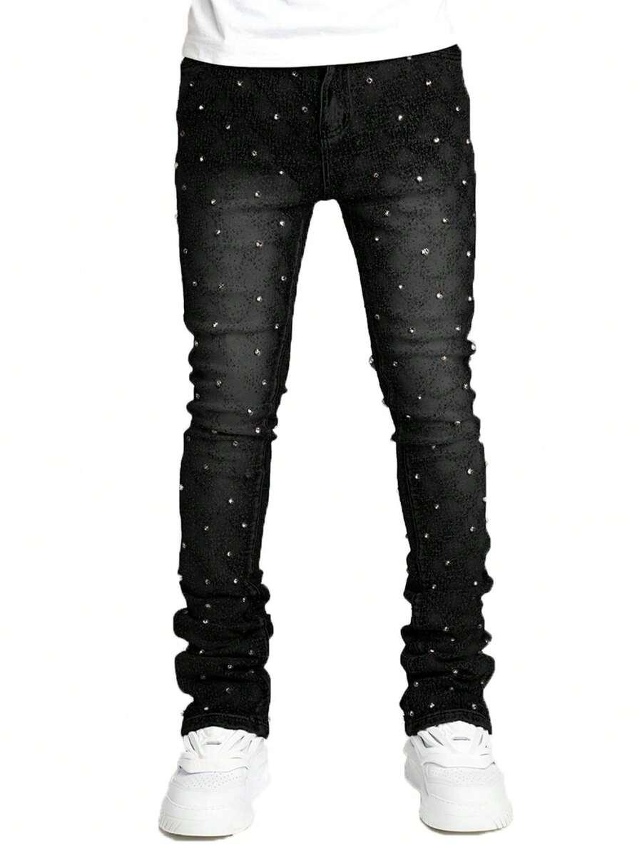rhinestone embellished black stacked skinny jeans