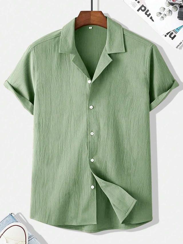 sage green textured short sleeve button up shirt