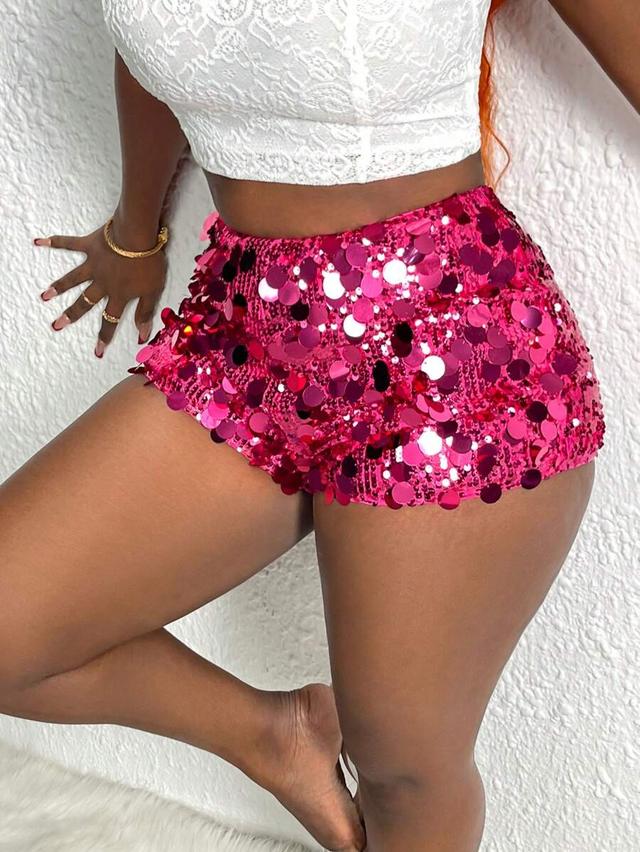 slaydiva women's rose pink sequin shorts