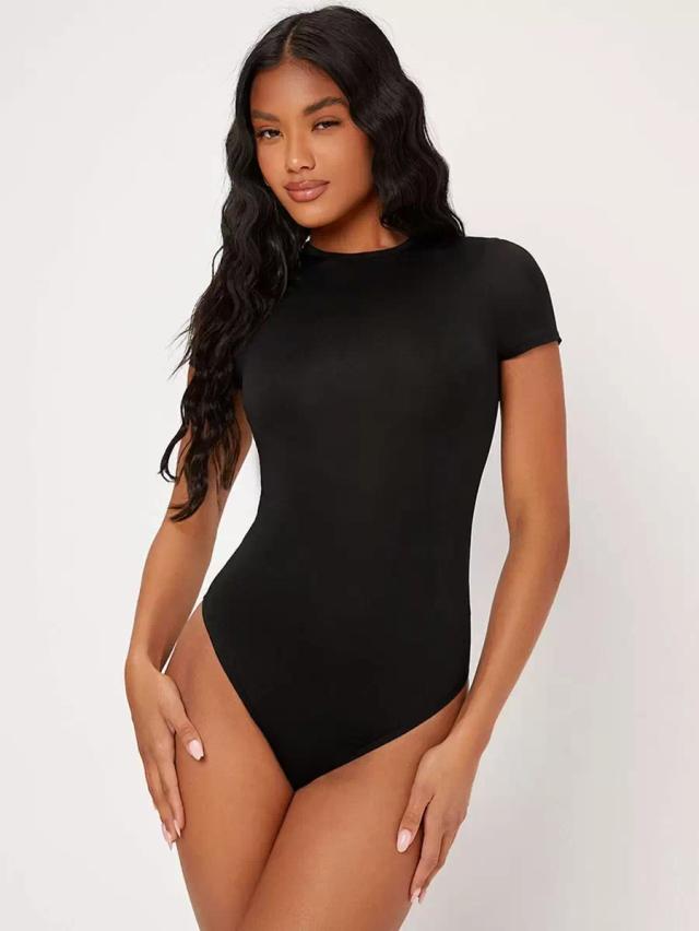 black slim fit short sleeve bodysuit
