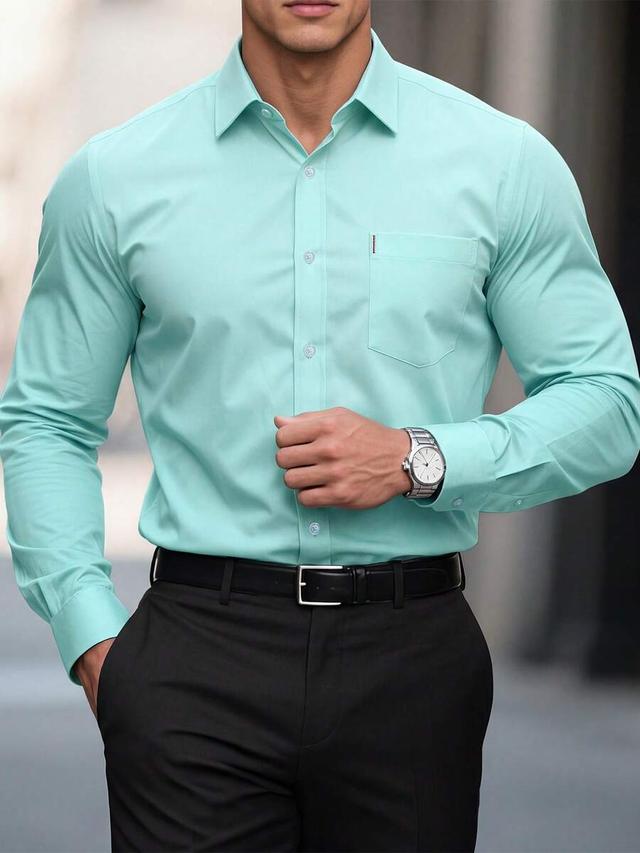 mint green long sleeve formal button-up shirt