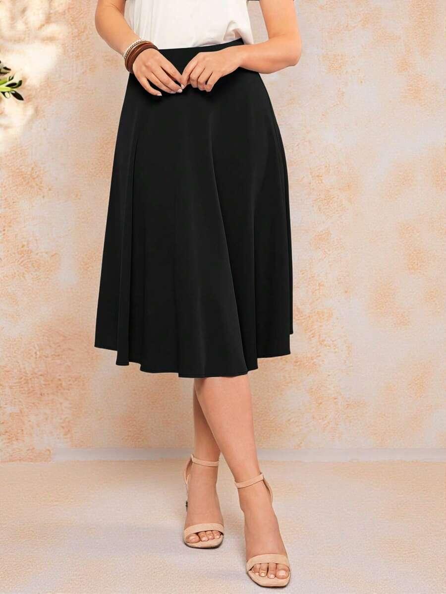 amorya solid black flare hem skirt