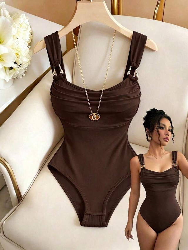 elegant solid brown sleeveless bodysuit