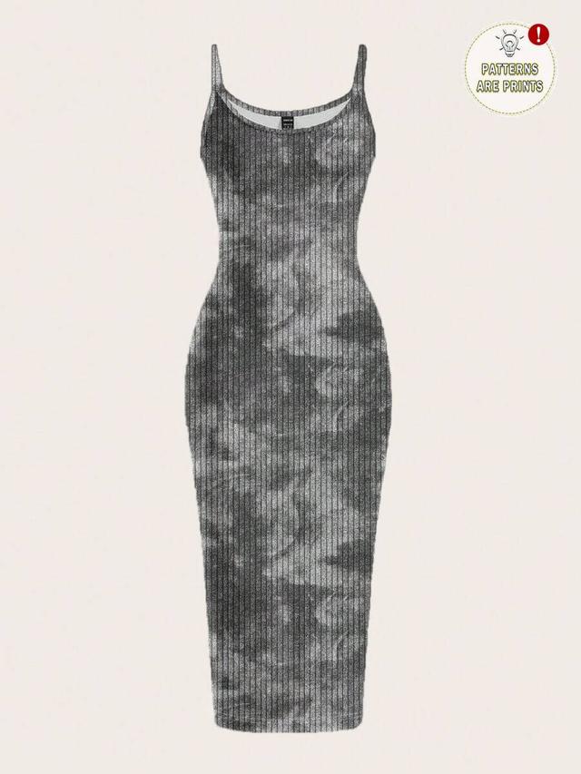 floral tie-dye ribbed bodycon cami maxi dress