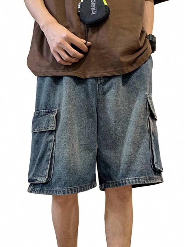 baggy vintage denim cargo shorts with elastic waist