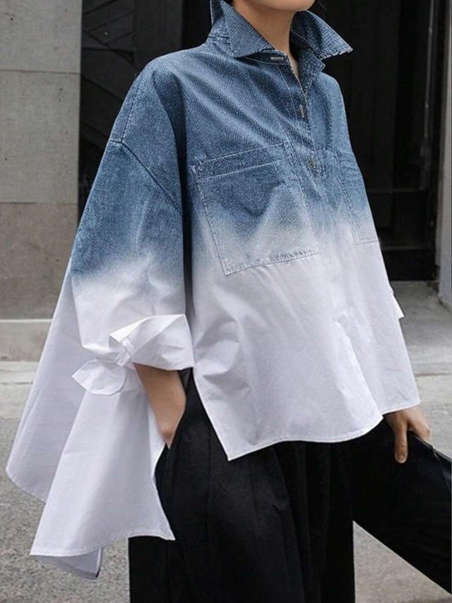 women's elegant ombre print high-low hem casual shirt