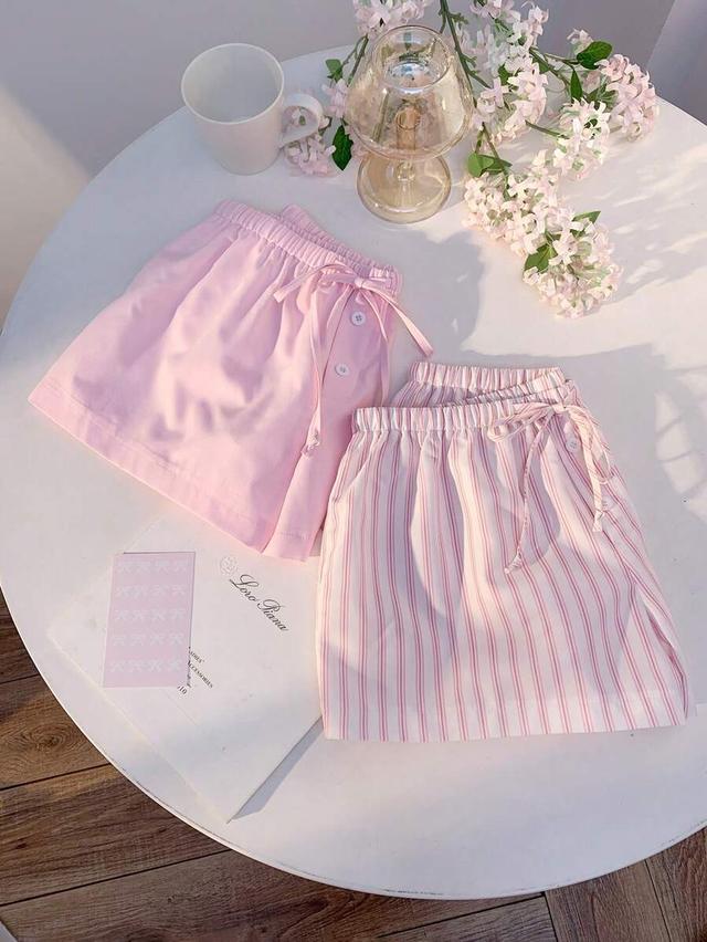 pink stripe striped woven casual mini shorts