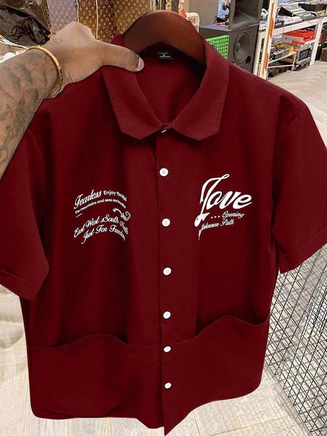 maroon casual short sleeve shirt with graphic print