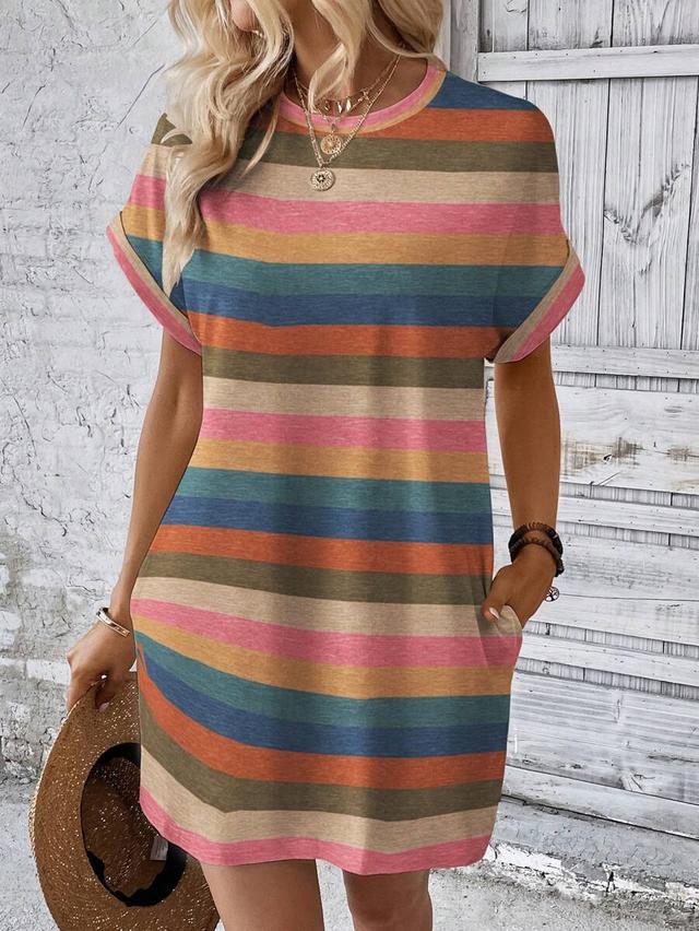 multicolor striped cotton jersey shift dress