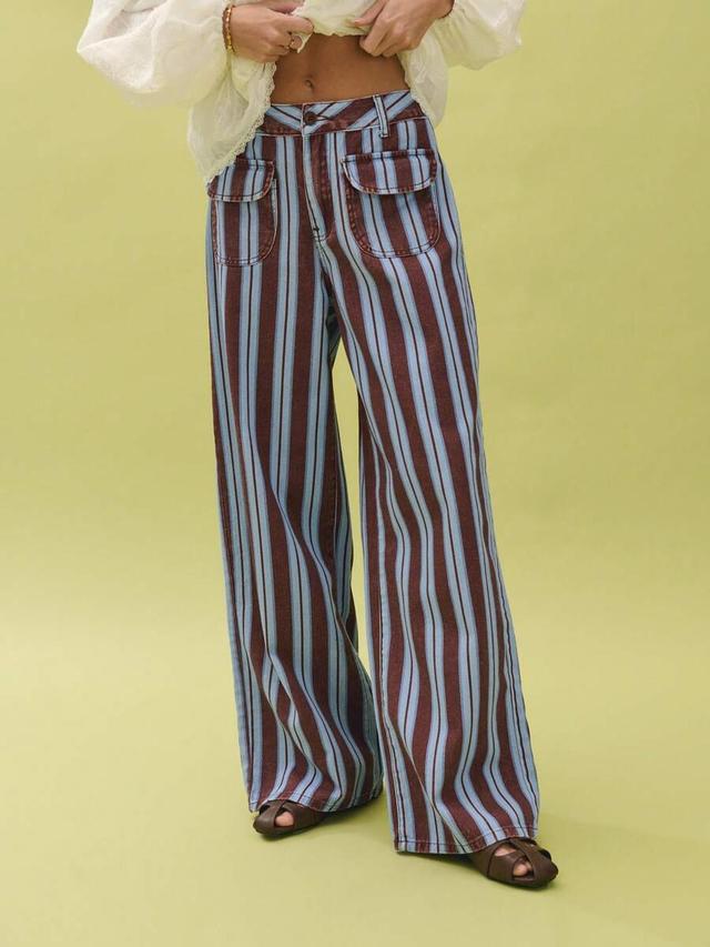 nöista blue and white striped wide-leg pants