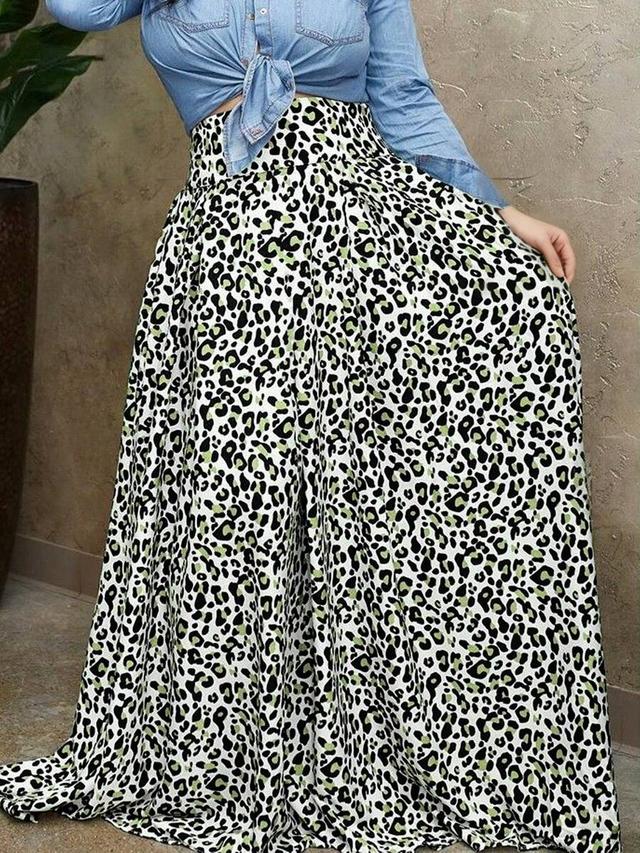 women's leopard print a-line elastic waist maxi skirt