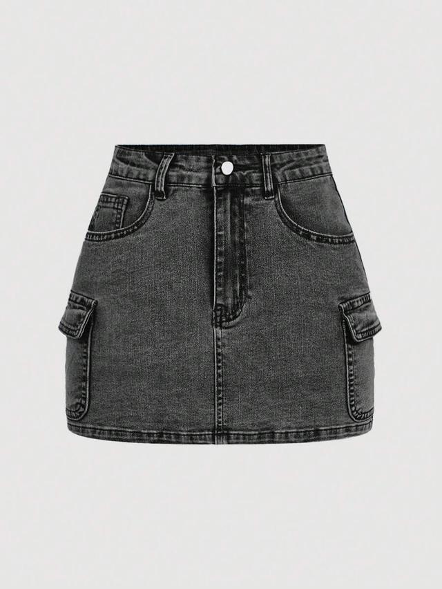 grey denim cargo mini skirt