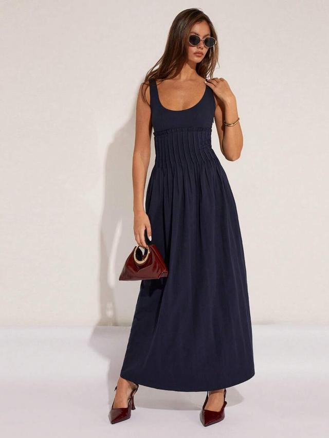 cosmina women extra long solid navy spaghetti strap dress