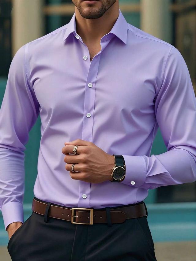 men's solid light purple long sleeve formal shirt
