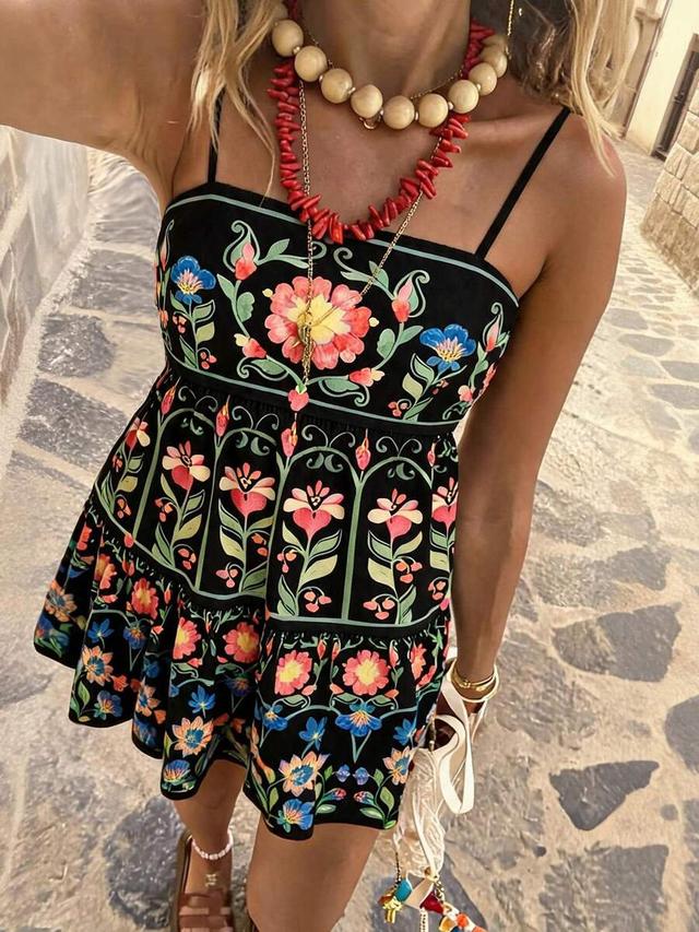 black floral tropical print camisole summer dress