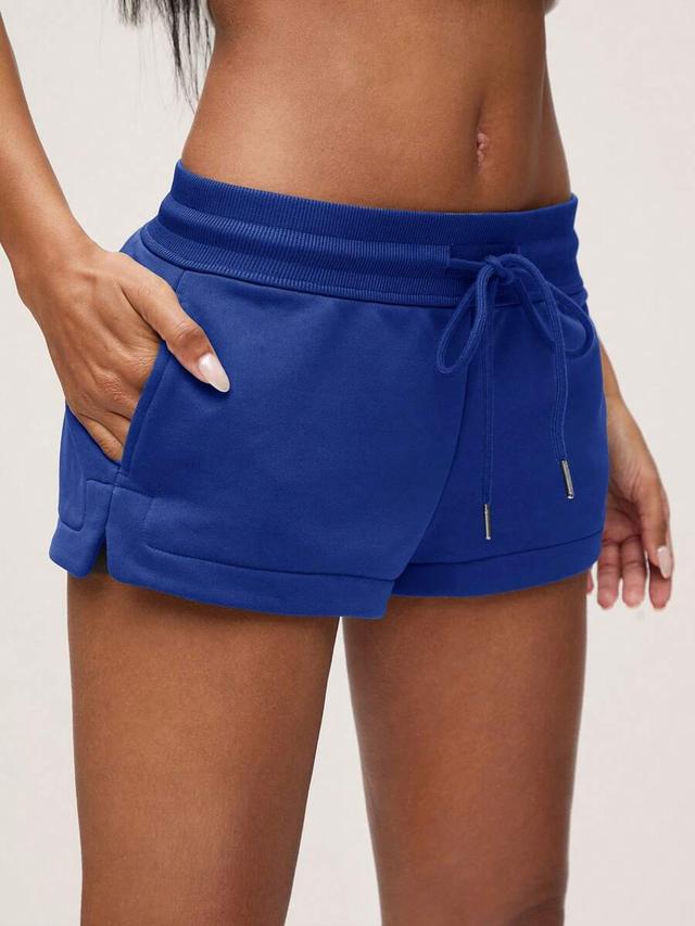 blue low-waist casual lounge sports shorts with slit