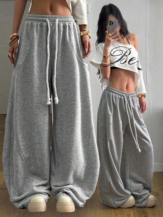 grey casual curved leg sweatpants with drawstring