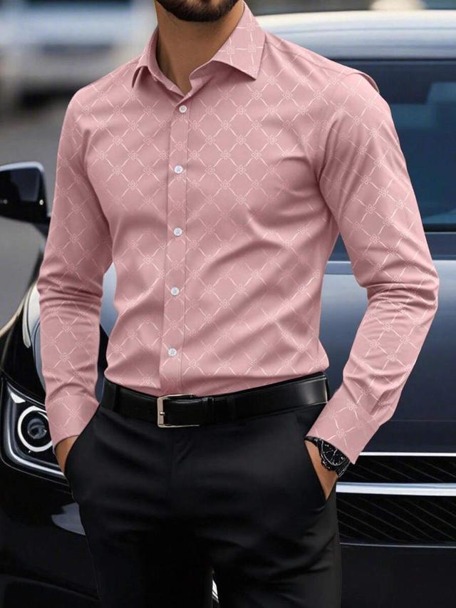 pink patterned long sleeve slim fit dress shirt