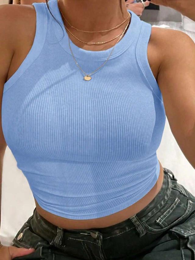 light blue ribbed sleeveless tank top