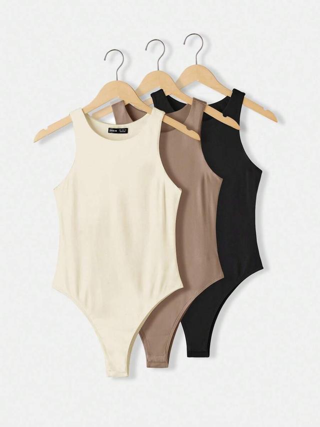beige sleeveless racerback bodysuit