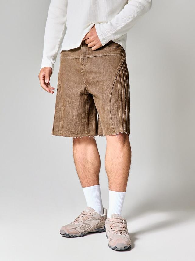 vintage washed brown denim jorts with raw hem