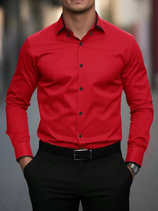 red long sleeve business casual button up shirt