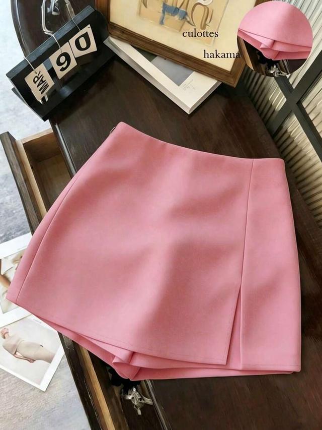 pink elegant pink high waist textured mini skort