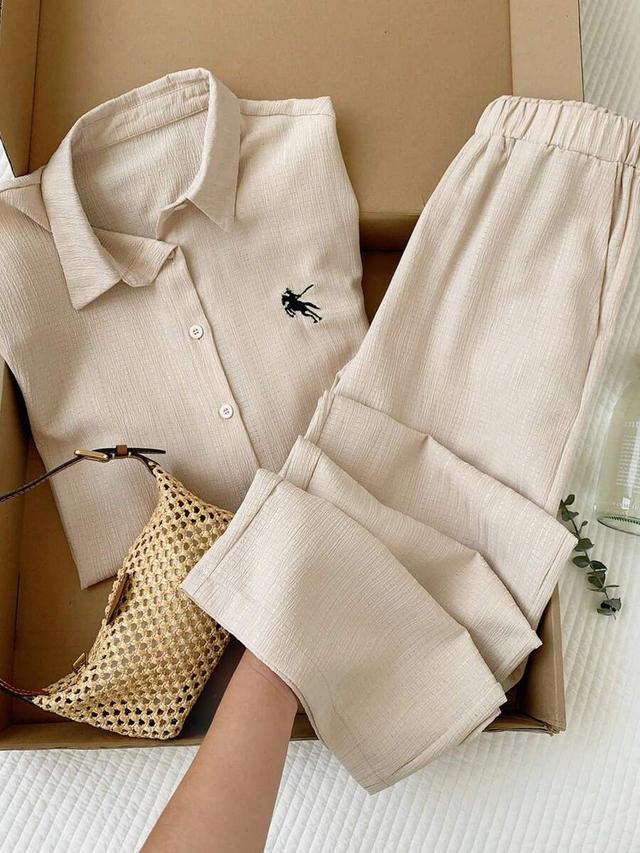 apricot textured shirt and trousers casual set