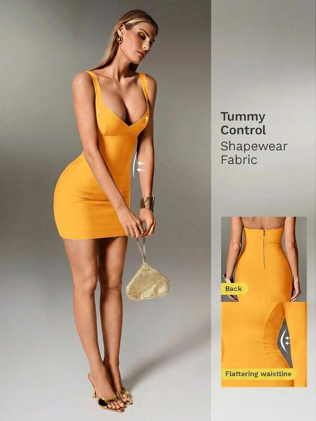 yellow bandage mini dress with sweetheart neckline