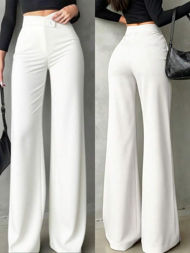 women's casual elegant straight-leg white trousers