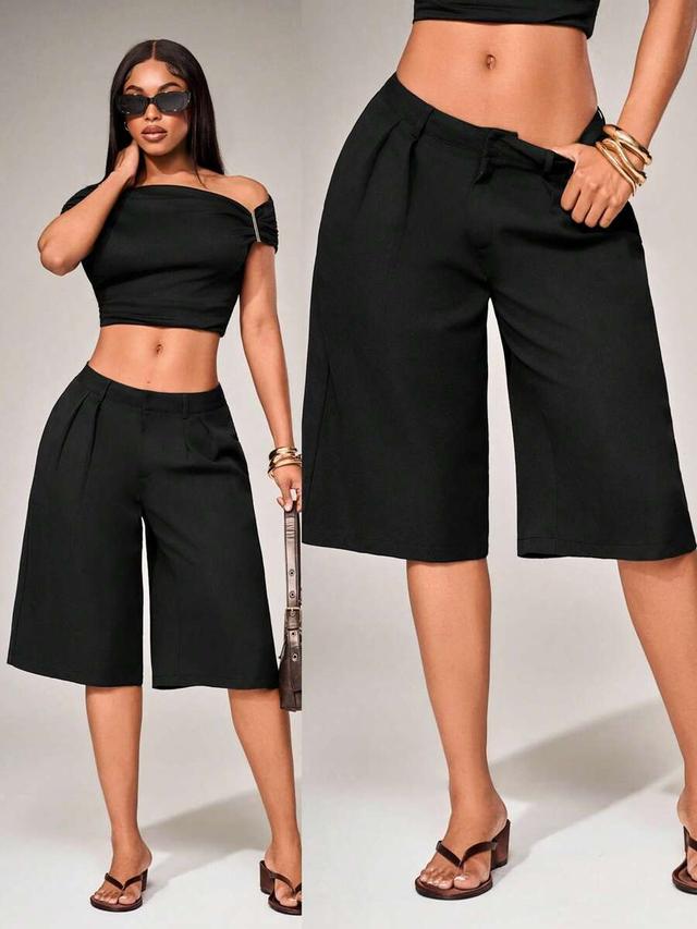 radiana casual black summer bermuda shorts