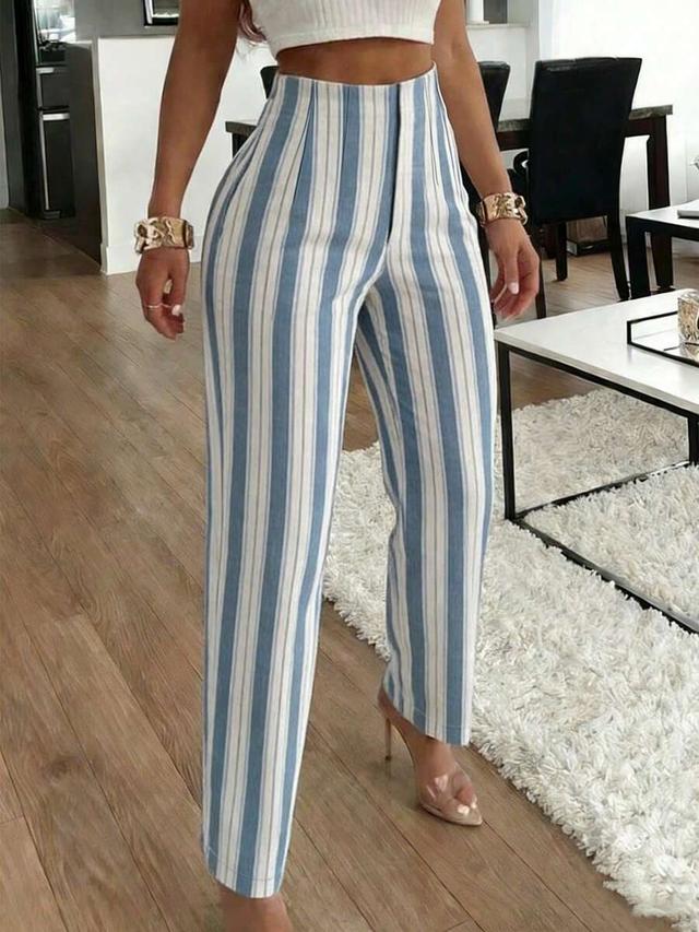 women's elegant commuter striped tapered leg trousers