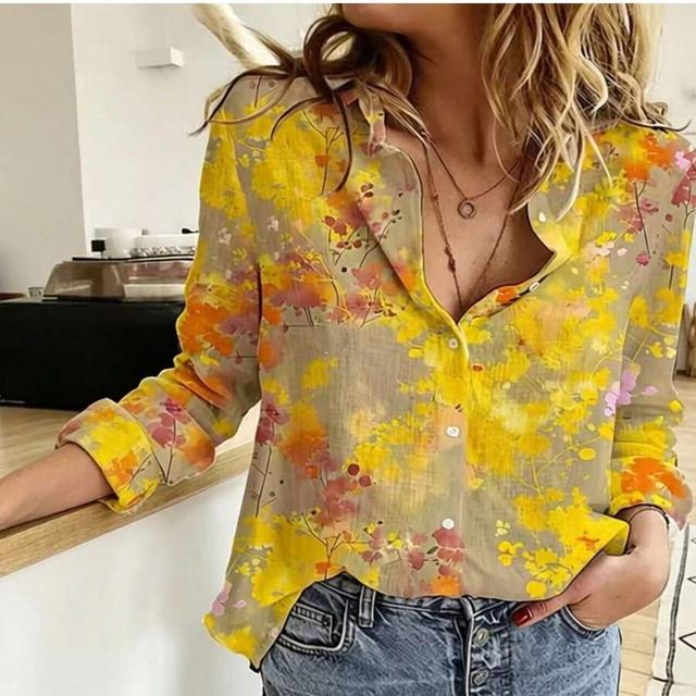ditsy floral long sleeve casual linen shirt
