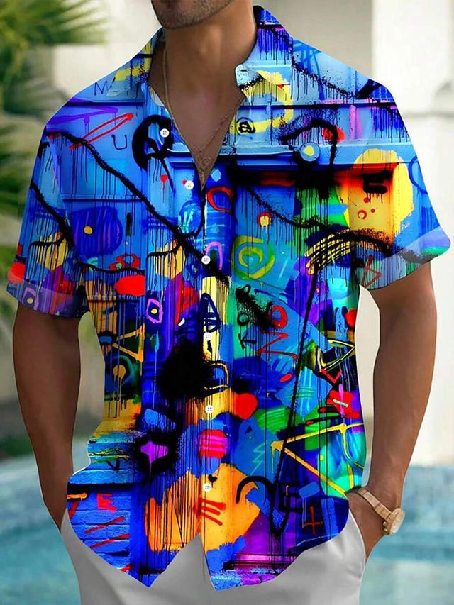 vintage abstract art graffiti print button-down shirt
