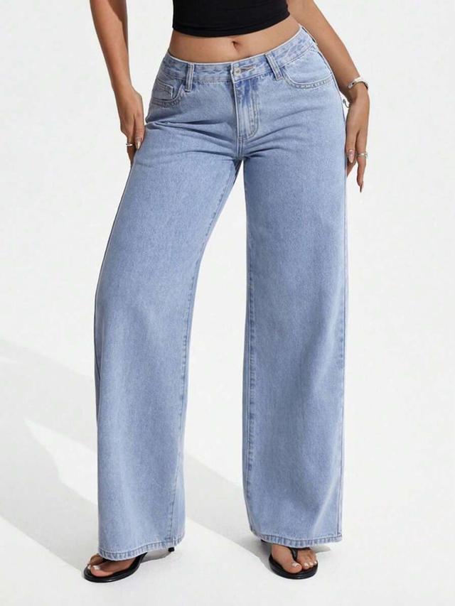 casual washed low-waist straight-leg jeans