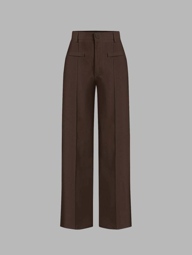 high waist straight leg tailored trousers in brown