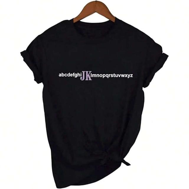 black cotton jersey alphabet letter printed t-shirt