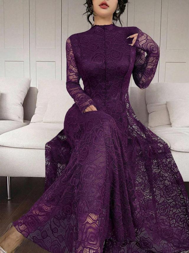 feyla elegant purple lace long sleeve maxi dress