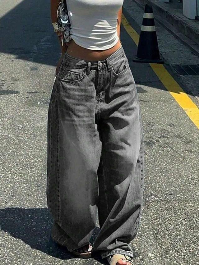 grey acid wash wide leg denim jeans